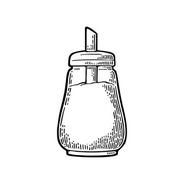 Glass sugar shaker. Hand drawn sketch style. Vintage vector engraving