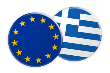 News Concept: EU Flag Button On Greece Flag Button, 3d illustration on white background