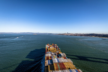 Container Cargo Ship entering San Francisco Bay - San Francisco, California, USA