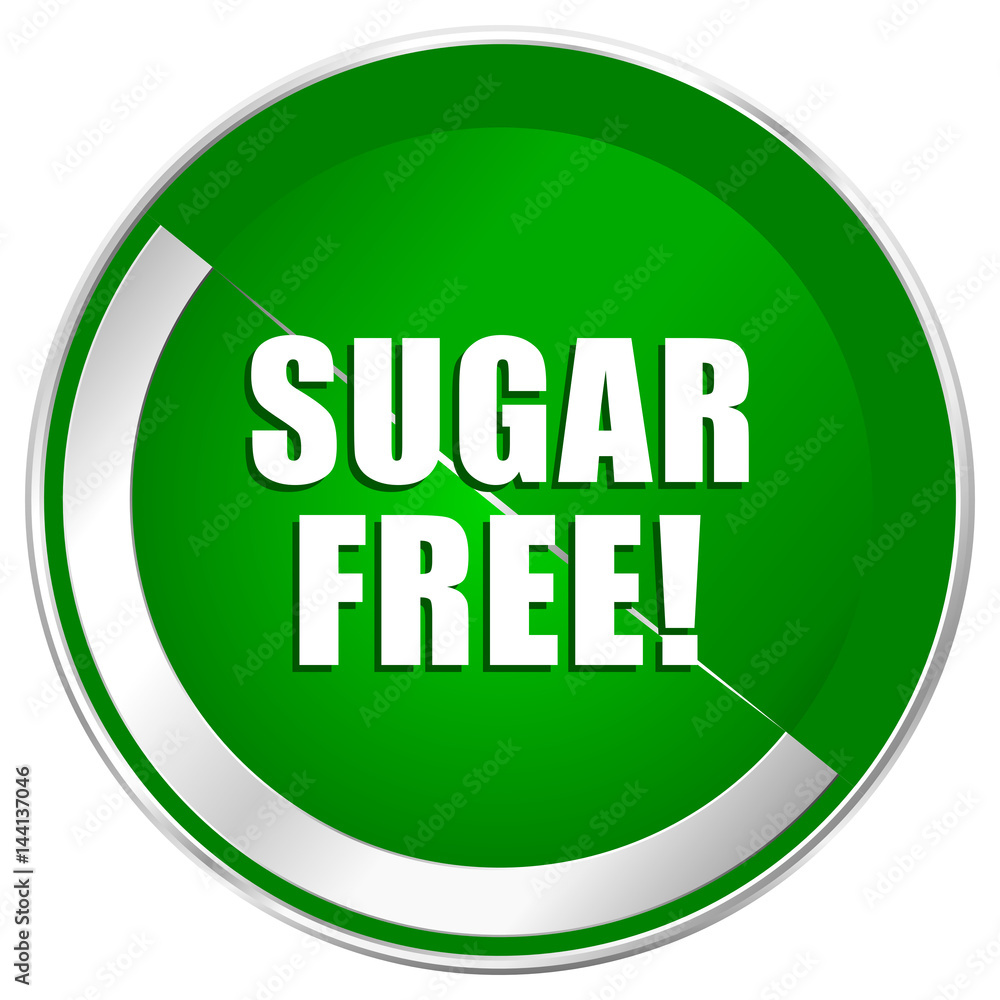 Poster sugar free silver metallic border green web icon for mobile apps and internet.