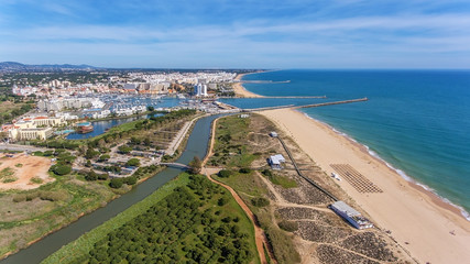 Obraz premium Aerial view of Vilamoura with coastline and docks, Algarve,