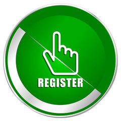 Register silver metallic border green web icon for mobile apps and internet.