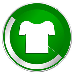 Shirt silver metallic border green web icon for mobile apps and internet.