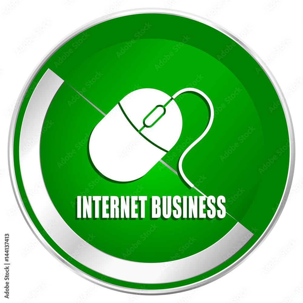 Aufkleber Internet business silver metallic border green web icon for mobile apps and internet.