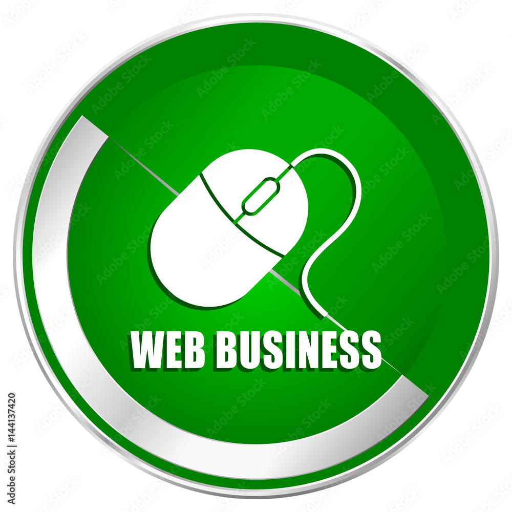 Poster Web business silver metallic border green web icon for mobile apps and internet.