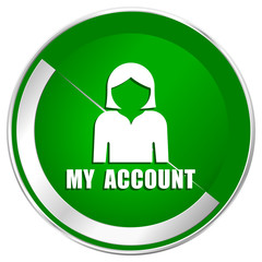 My account silver metallic border green web icon for mobile apps and internet.
