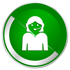 Female silver metallic border green web icon for mobile apps and internet.