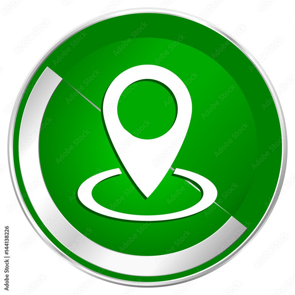 Poster pointer silver metallic border green web icon for mobile apps and internet.