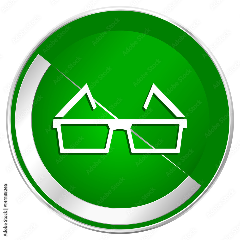 Poster 3d glasses silver metallic border green web icon for mobile apps and internet.