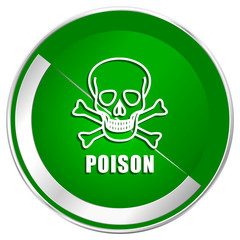 Poison skull silver metallic border green web icon for mobile apps and internet.