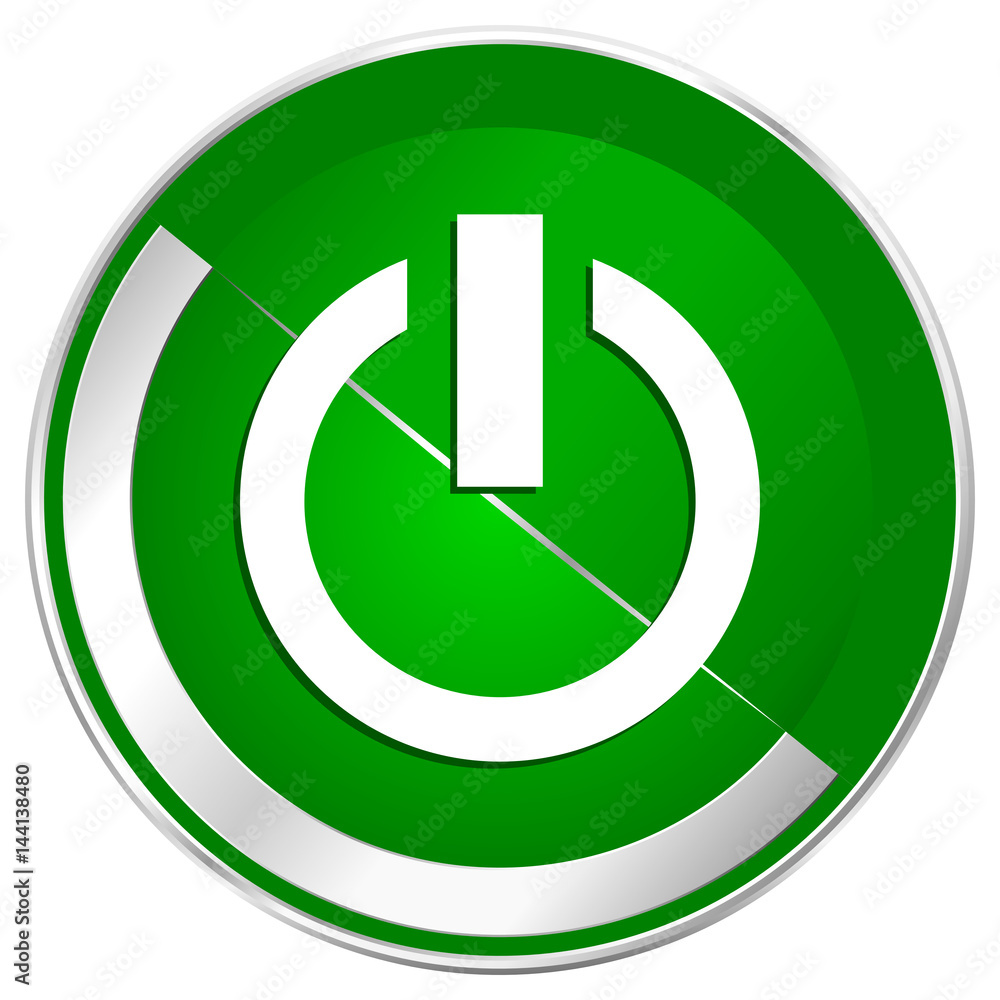 Poster power silver metallic border green web icon for mobile apps and internet.
