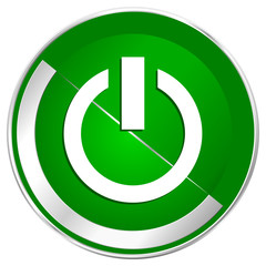 Power silver metallic border green web icon for mobile apps and internet.