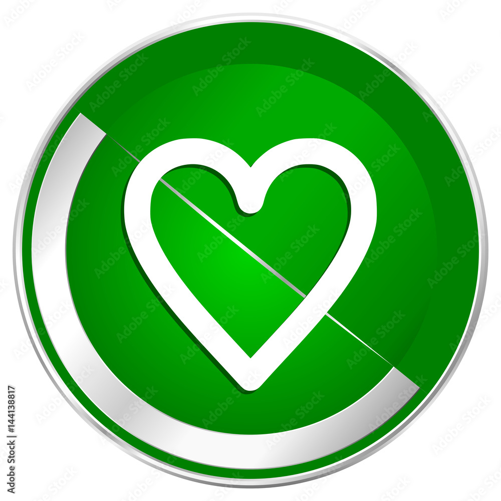Aufkleber heart silver metallic border green web icon for mobile apps and internet.