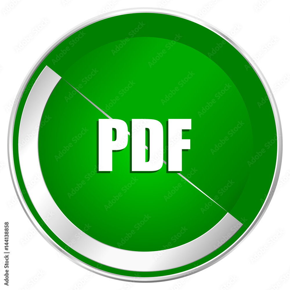 Poster pdf silver metallic border green web icon for mobile apps and internet.