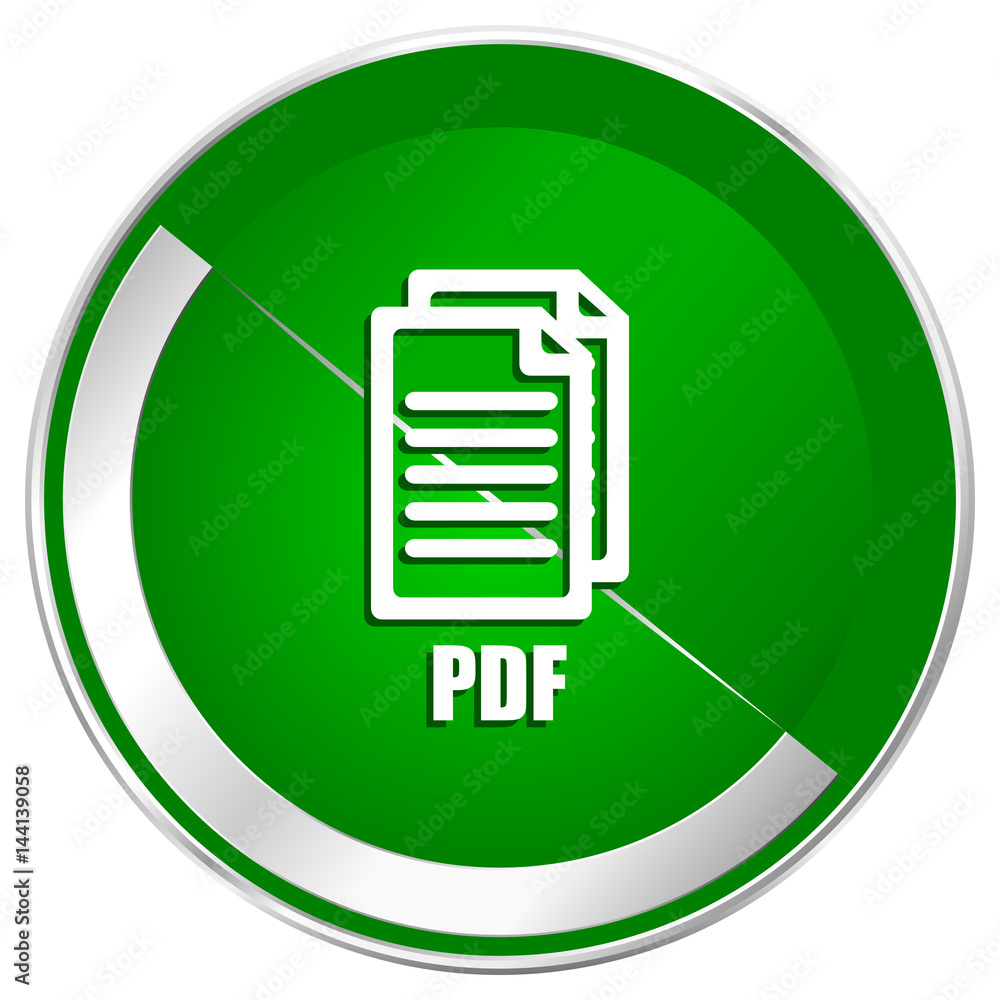 Poster pdf silver metallic border green web icon for mobile apps and internet.,