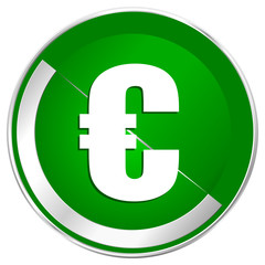 Euro silver metallic border green web icon for mobile apps and internet.