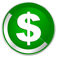 Dollar silver metallic border green web icon for mobile apps and internet.