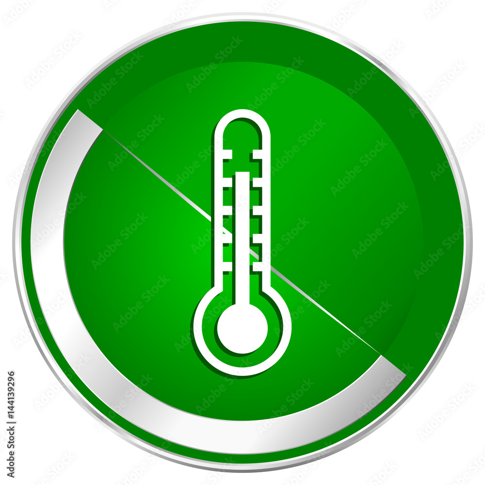 Aufkleber thermometer silver metallic border green web icon for mobile apps and internet.