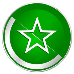 Star silver metallic border green web icon for mobile apps and internet.