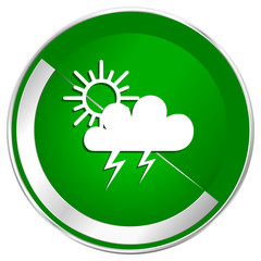 Storm silver metallic border green web icon for mobile apps and internet.