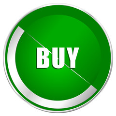 Buy silver metallic border green web icon for mobile apps and internet.