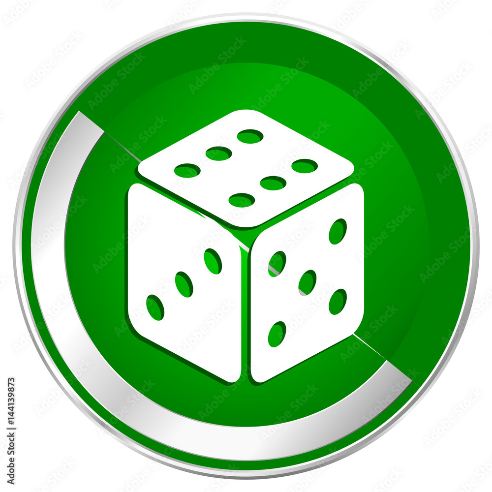 Poster game silver metallic border green web icon for mobile apps and internet.