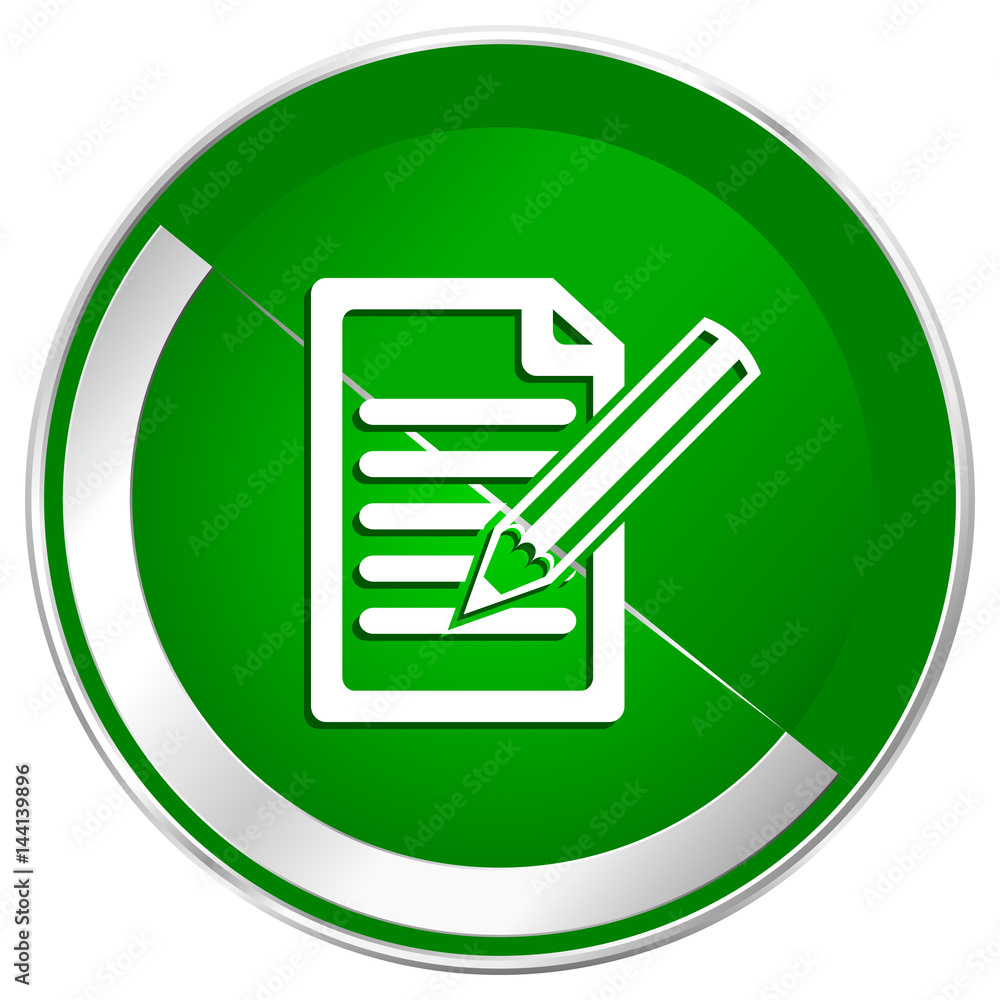 Poster subscribe silver metallic border green web icon for mobile apps and internet.