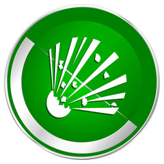 Bomb silver metallic border green web icon for mobile apps and internet.