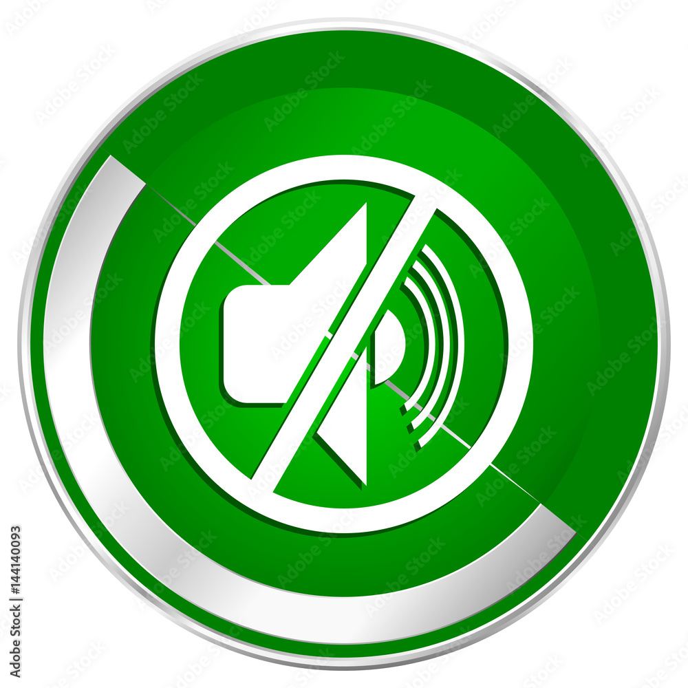 Poster mute silver metallic border green web icon for mobile apps and internet.