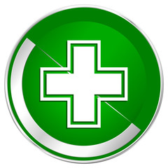 Pharmacy silver metallic border green web icon for mobile apps and internet.