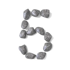 Font made of rocks NUMBER five 5 3D