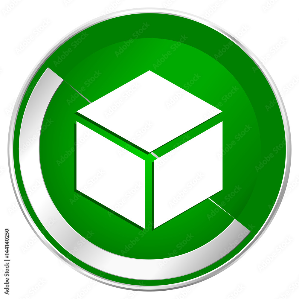 Poster box silver metallic border green web icon for mobile apps and internet.