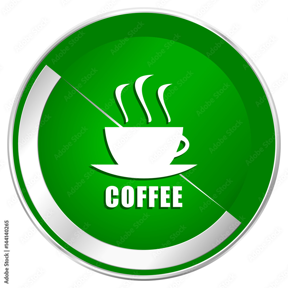 Poster espresso silver metallic border green web icon for mobile apps and internet.