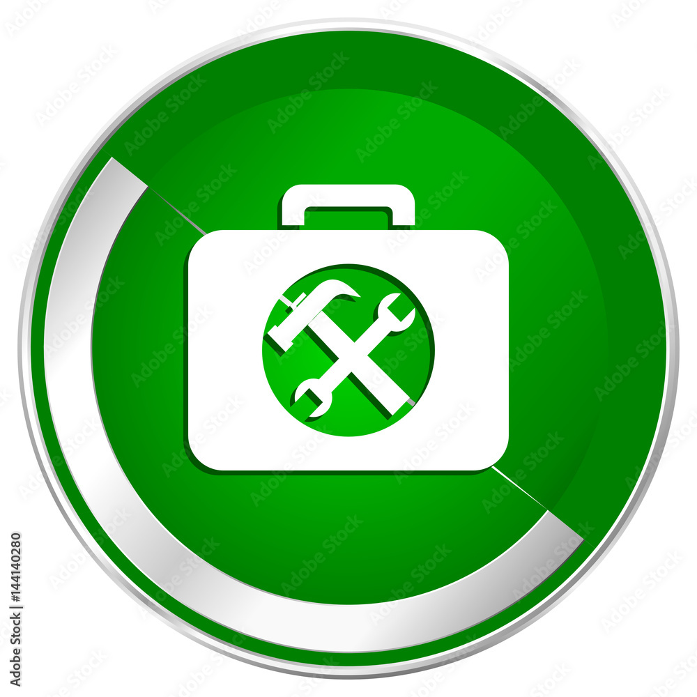 Poster Toolkit silver metallic border green web icon for mobile apps and internet.