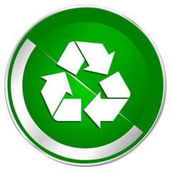 Obraz premium Recycle silver metallic border green web icon for mobile apps and internet.