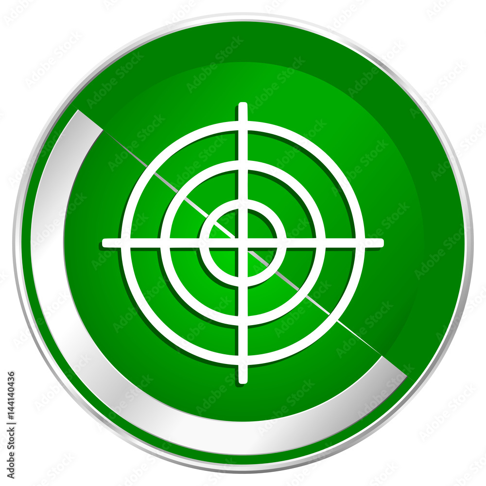 Aufkleber Target silver metallic border green web icon for mobile apps and internet.