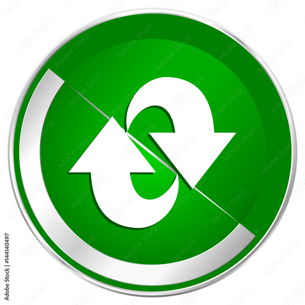 Poster rotation silver metallic border green web icon for mobile apps and internet.