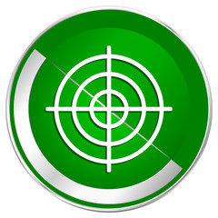 Target silver metallic border green web icon for mobile apps and internet.