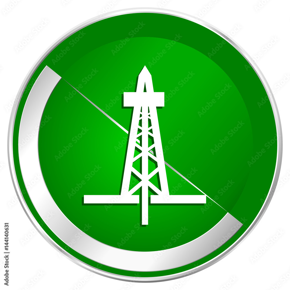 Poster drilling silver metallic border green web icon for mobile apps and internet.
