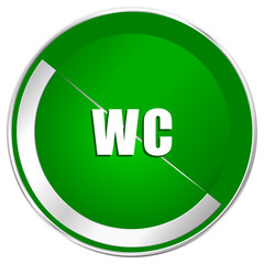 Toilet silver metallic border green web icon for mobile apps and internet.