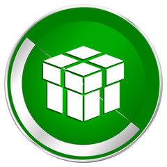 Box silver metallic border green web icon for mobile apps and internet.