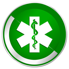 Emergency silver metallic border green web icon for mobile apps and internet.