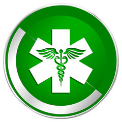 Emergency silver metallic border green web icon for mobile apps and internet.
