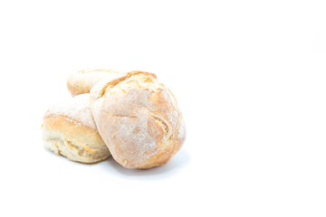 Mini crusty homemade burger bread isolated in white background