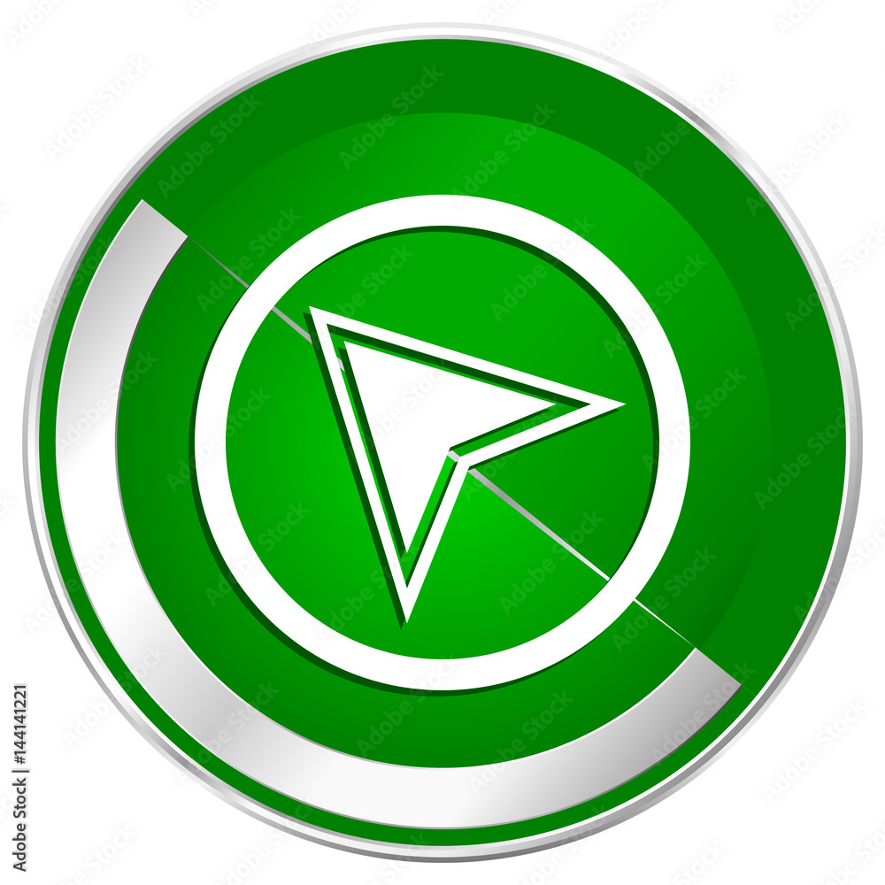 Aufkleber navigation silver metallic border green web icon for mobile apps and internet.