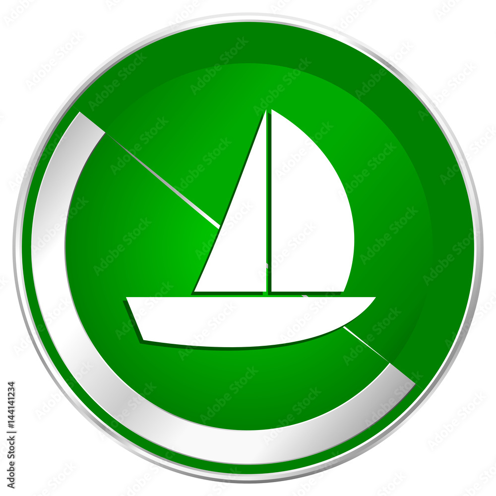 Poster yacht silver metallic border green web icon for mobile apps and internet.