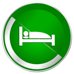 Hotel silver metallic border green web icon for mobile apps and internet.