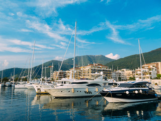 Fototapeta na wymiar Yacht Porto Montenegro. Elite area of Tivat in Montenegro