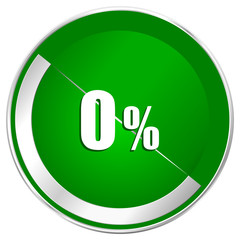 0 percent silver metallic border green web icon for mobile apps and internet.