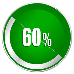 60 percent silver metallic border green web icon for mobile apps and internet.